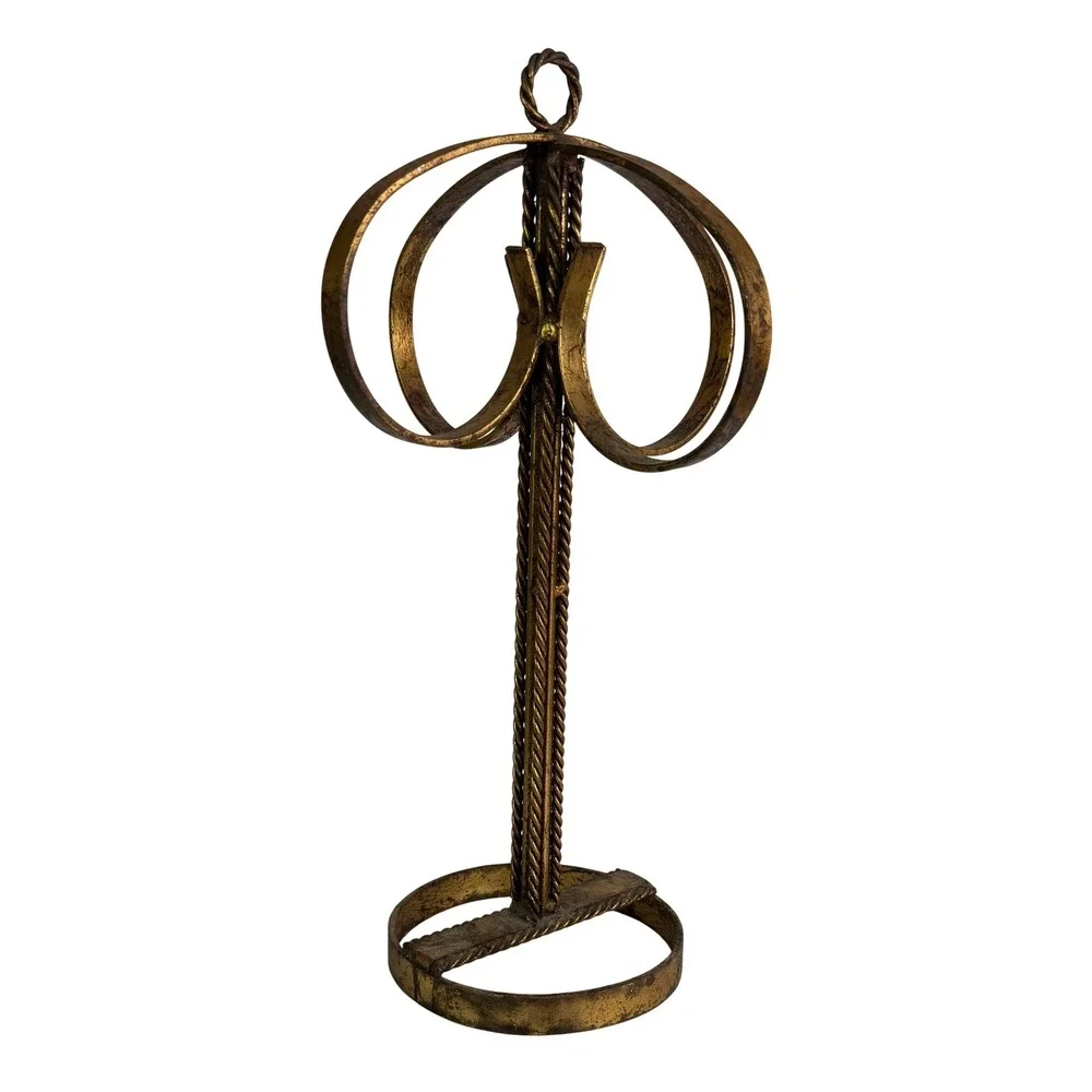 Vtg Free-Standing Metal Towel Holder Wrought‎ Iron Gold Finish Rope Design